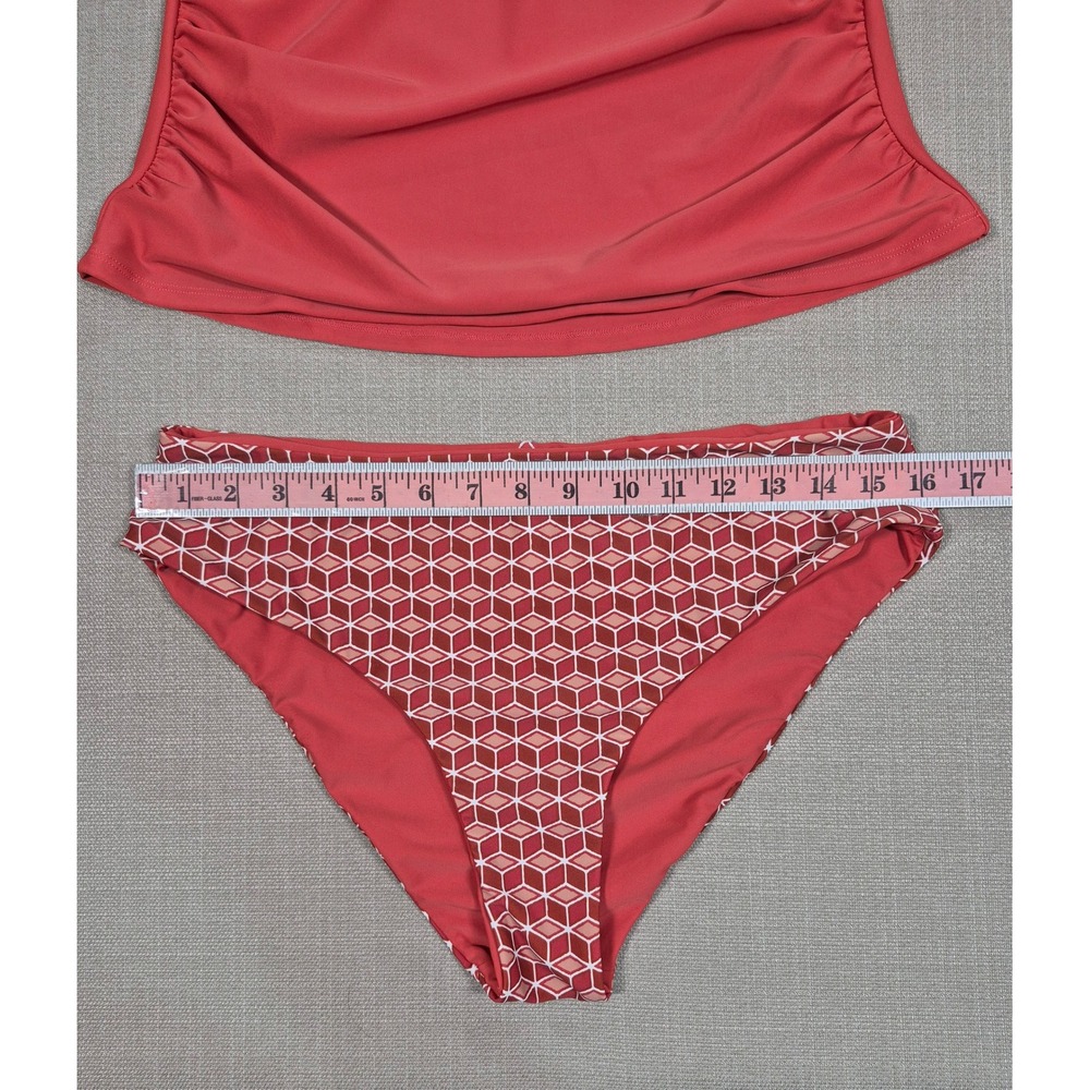 Cupshe Red Ruched Tankini Set‎ Mid Rise Geometric Bottoms New With Tags Large - Picture 6 of 11